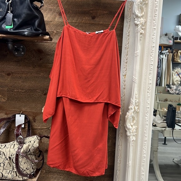 Splendid Rust Red Layered Ruffle Off-Shoulder Dress | Size Small - Picture 4 of 11